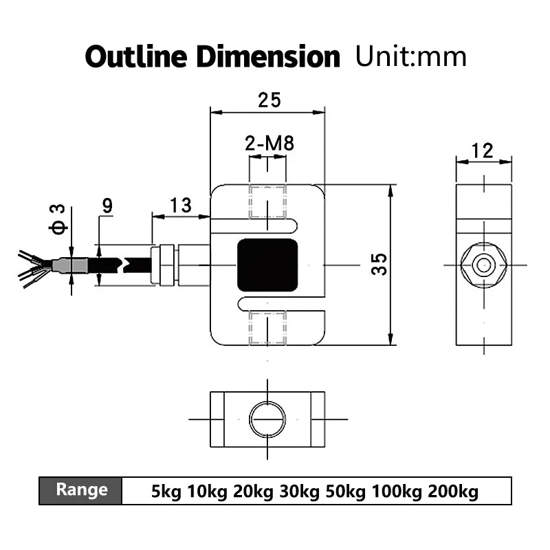 S- Type Load Cell 1kg 2kg 5KG 10KG Compression Flat Single Point Weight Simulates Shear Beam Sensor Kit  20kg 50kg 100kg 200kg