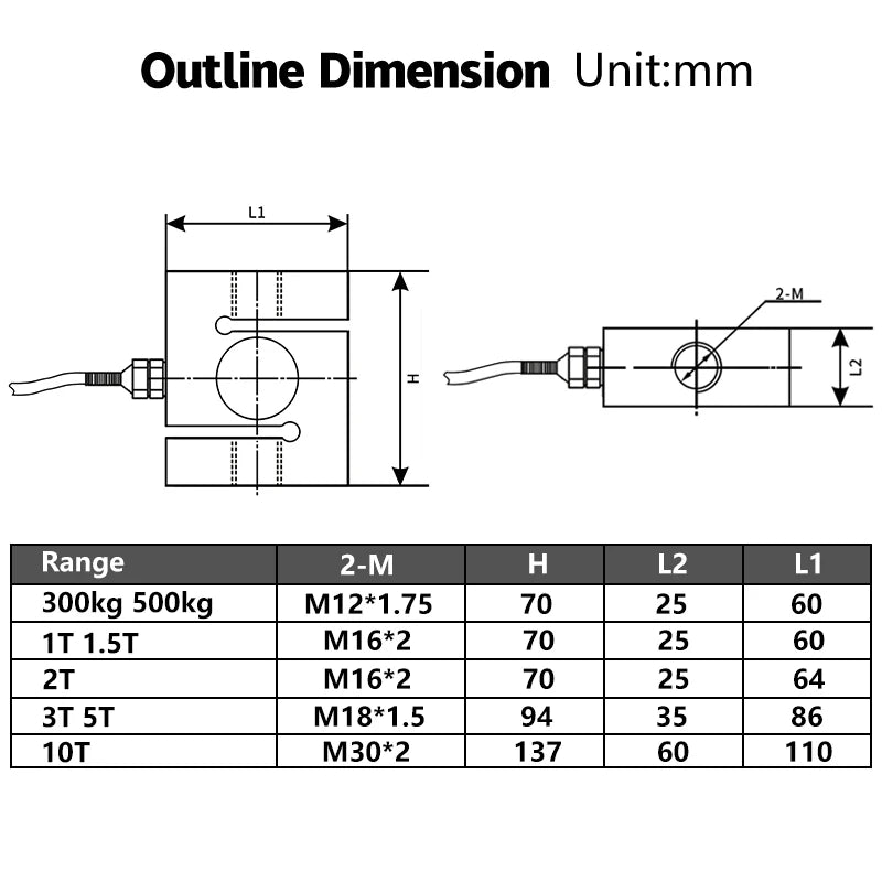 S-type Load Cell 500KG 1/2/5/10 Ton Force Sensor Double Way Pressure Pull Weighing Transducer Stress Tension Measuring