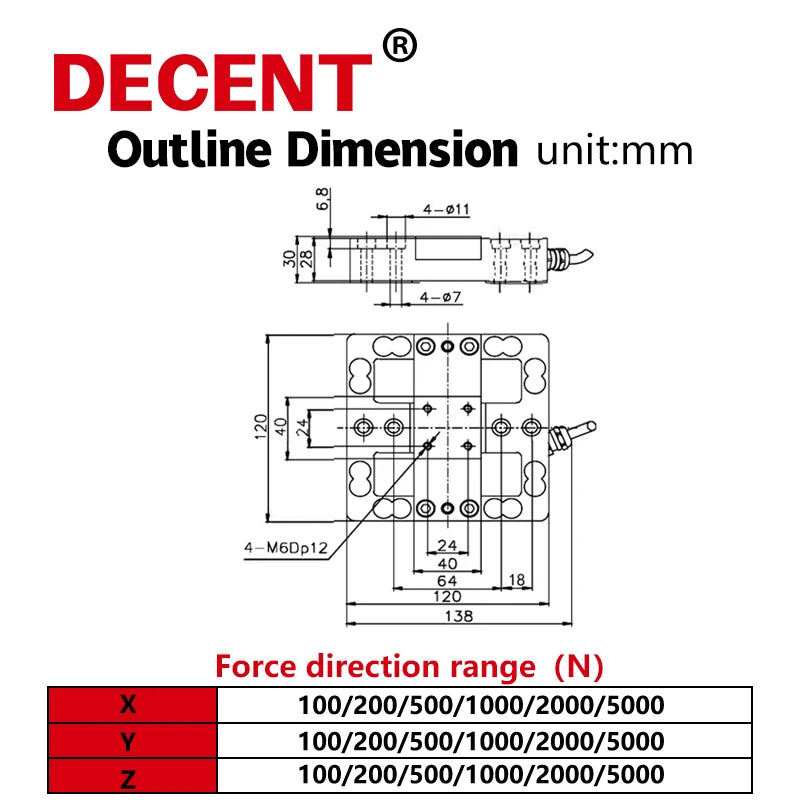 3-Axis Three Axis 3D Load Cell High Precision Robot Multi Dimensional Force Manipulator Sensor 5N 50N 60N 100N